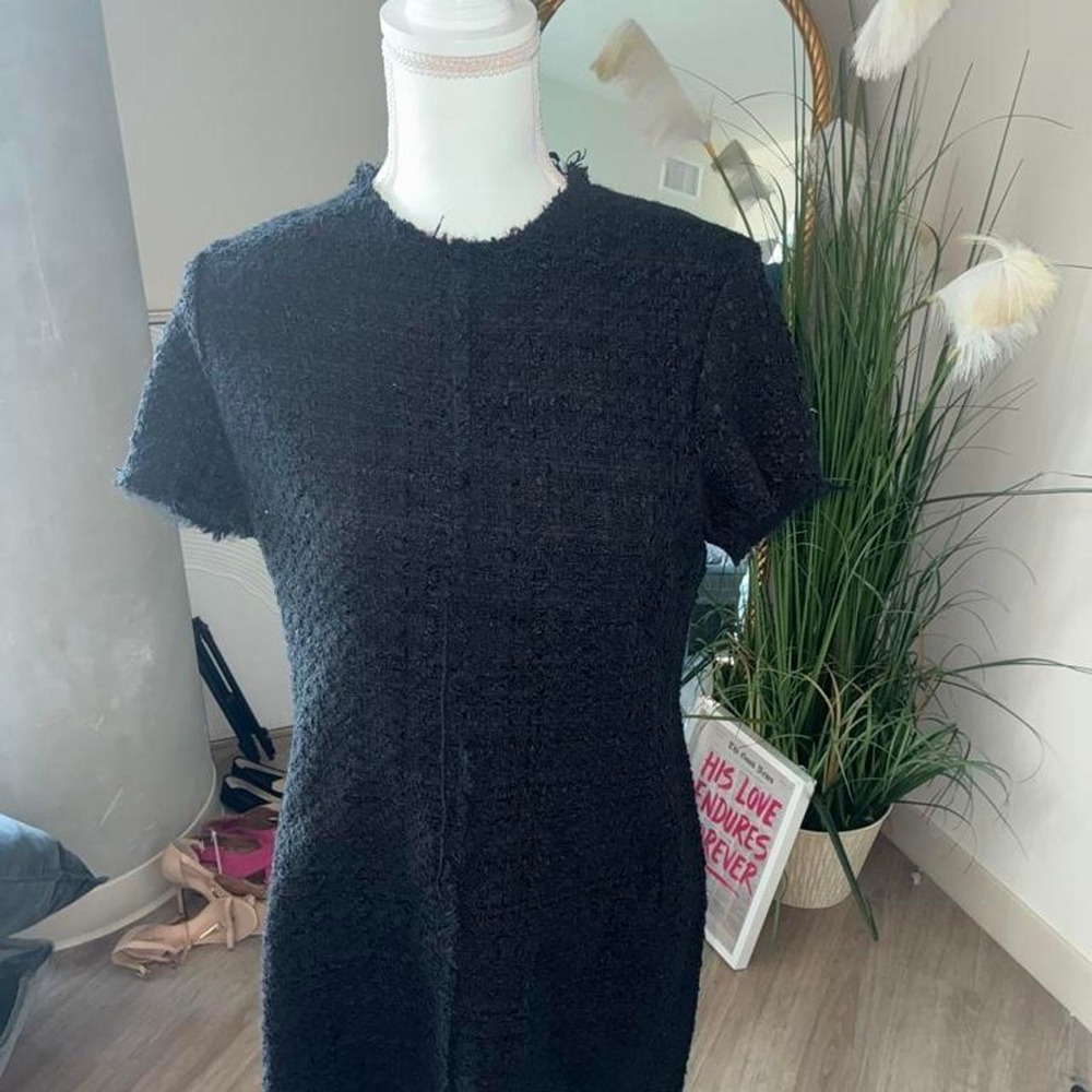 Zara Black tweed mini dress with short sleeves and button front business attire